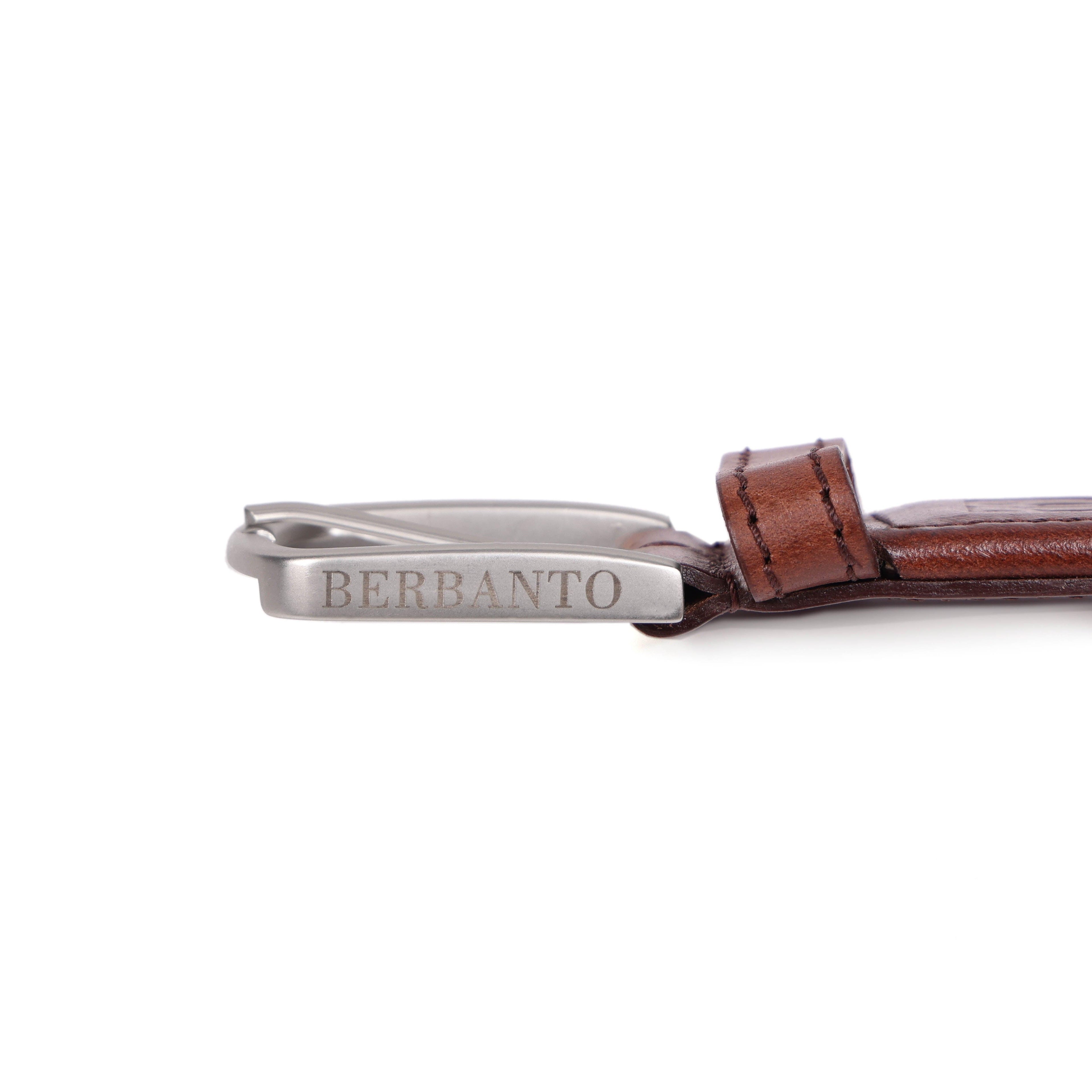 Golf Stretch Belt – Navy & Orange Dot with Brown Leather Trim