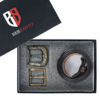 Dark Brown Leather Western Belt with Western Engraved Brass Buckle + Free Antique Plain Buckle