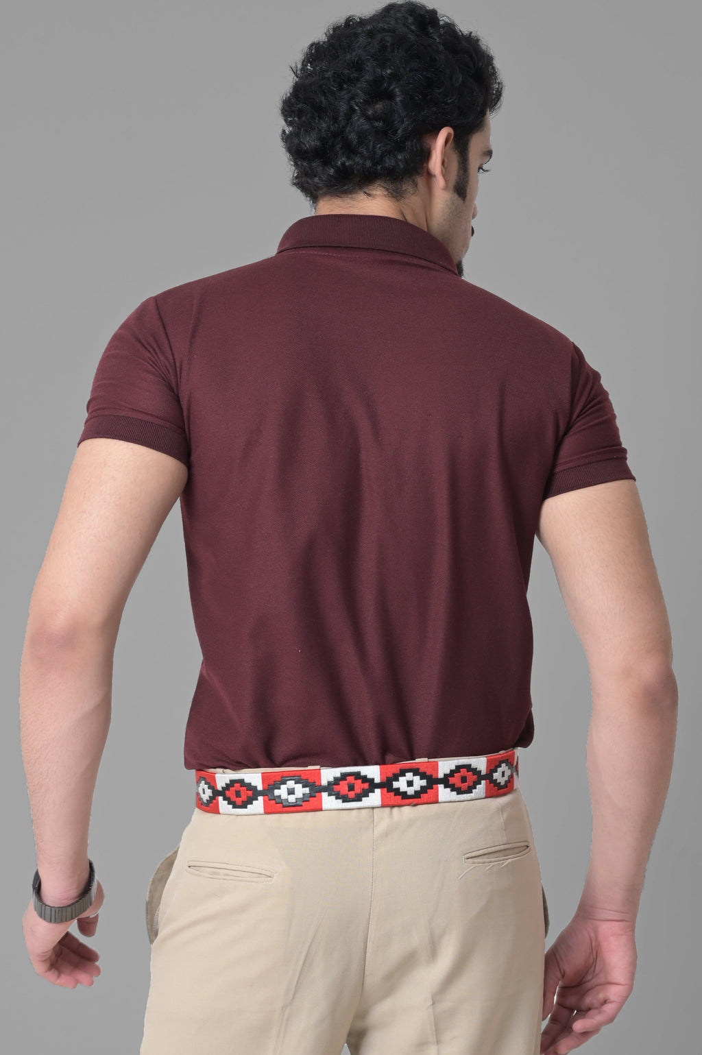 Black Polo Leather Belt with Red and White Stitching & Antique Buckle