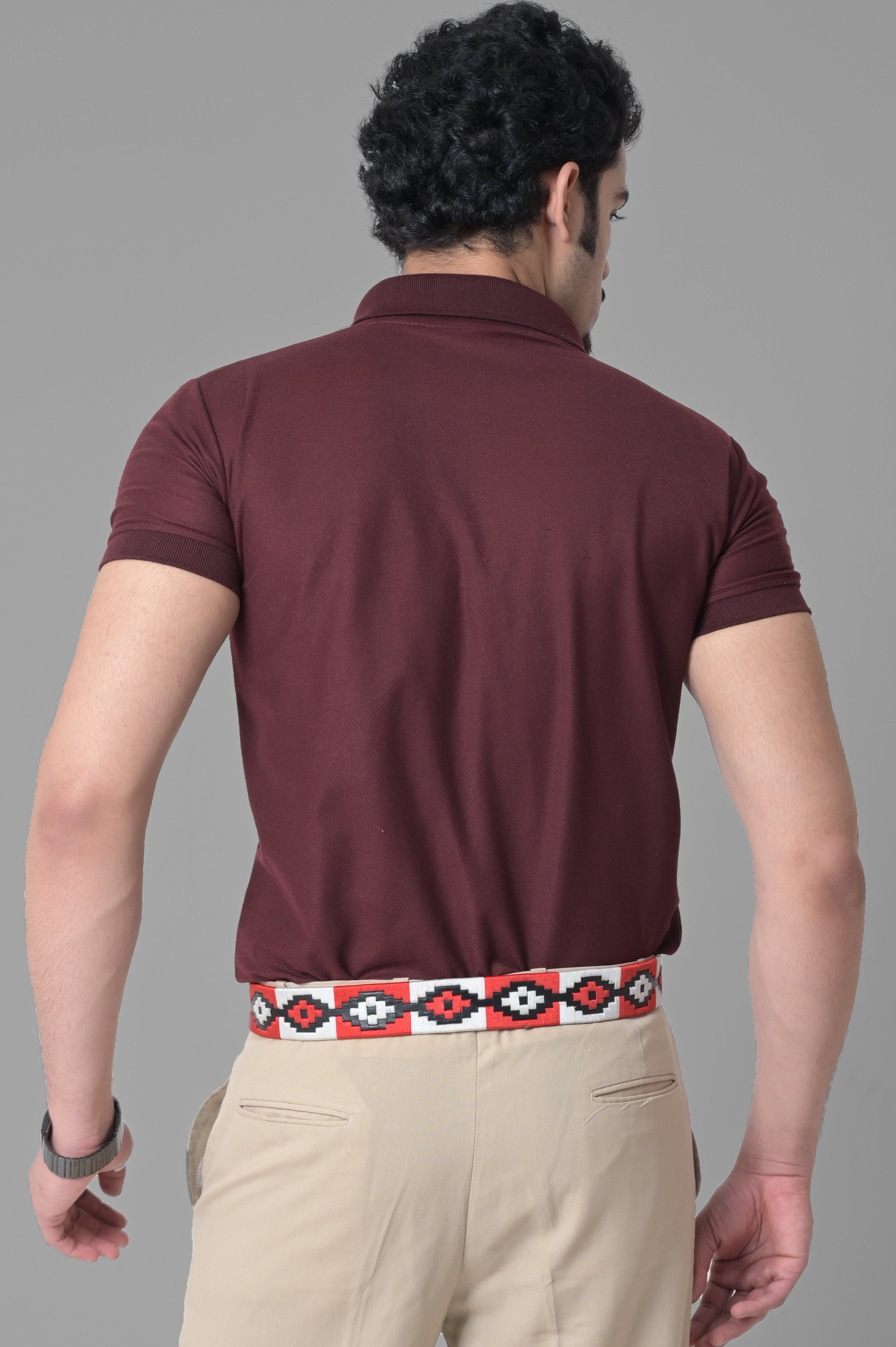 Black Polo Leather Belt with Red and White Stitching & Antique Buckle