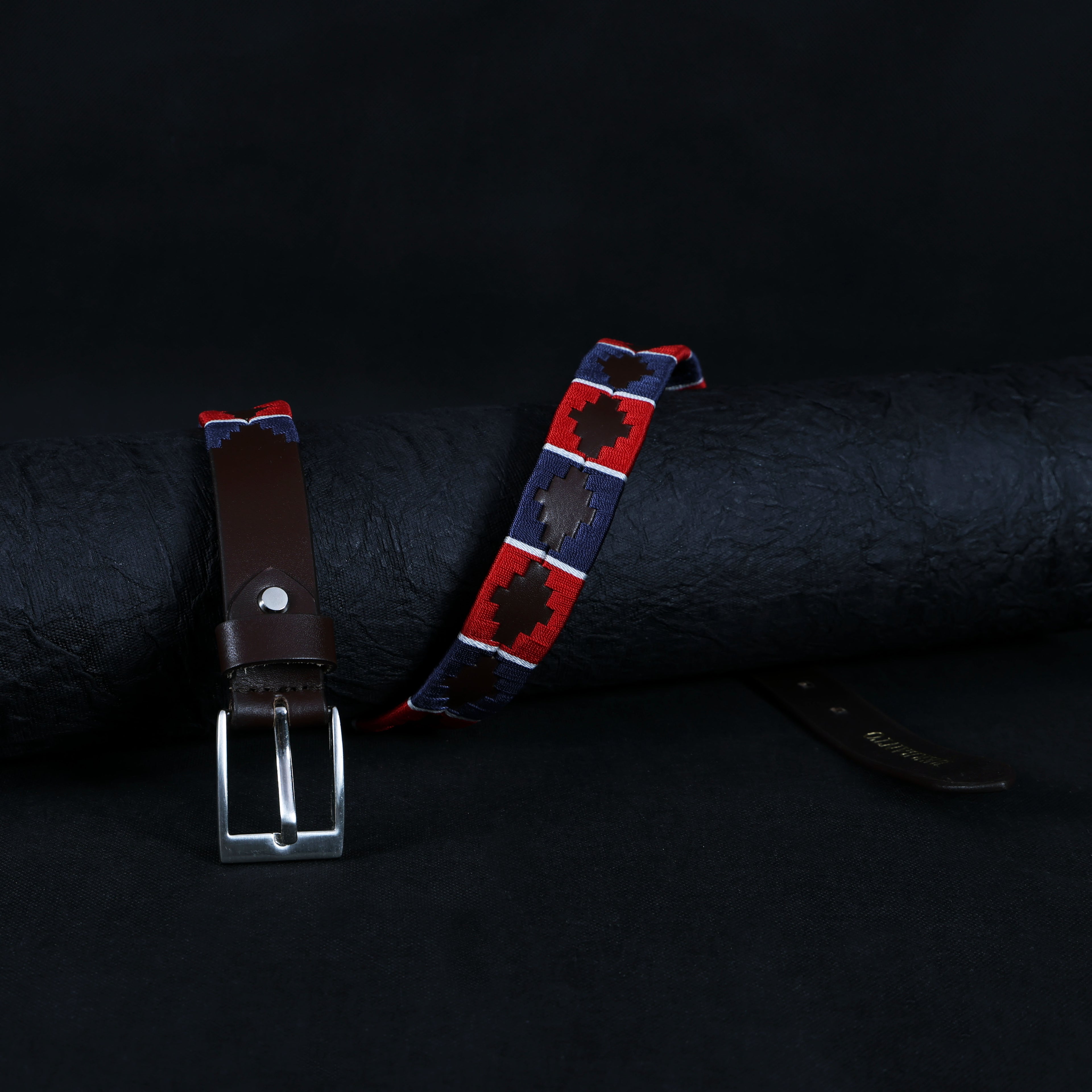 Kids Brown Leather Polo Belt – Handcrafted with Red,Navy Blue with White border Embroidery | For Boys & Girls