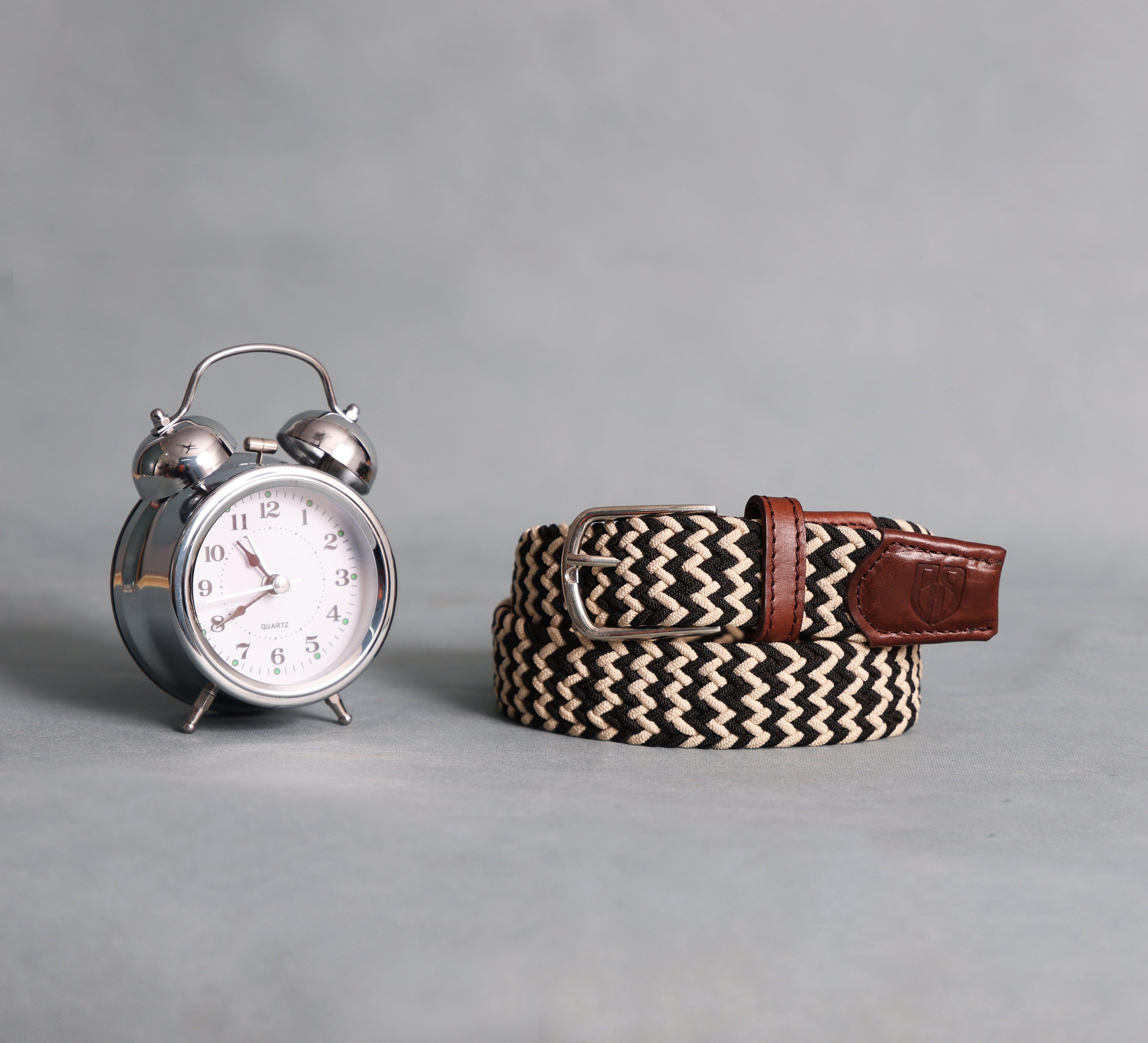 Unisex Black and White Braided Belt