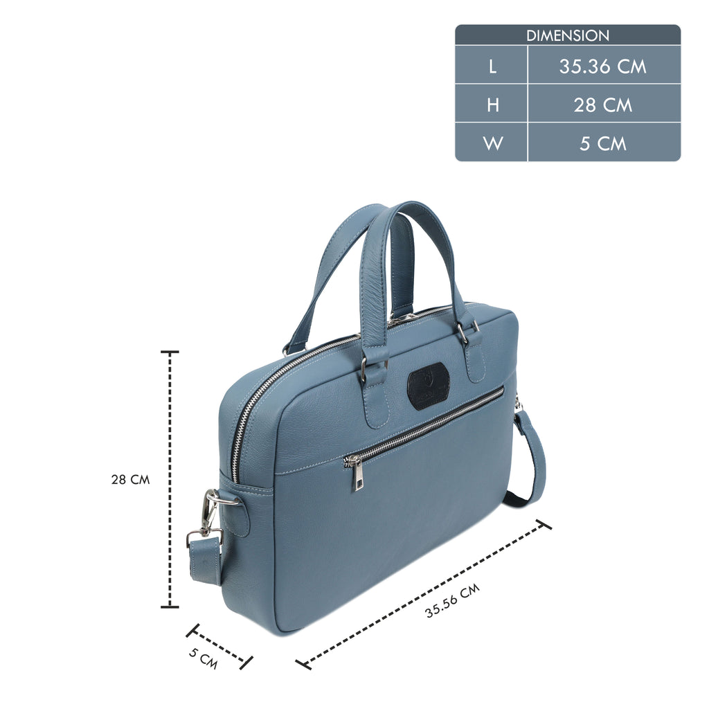 Steel-Blue Full-Grain Leather Laptop Bag