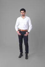 Tan Leather Belt with Silver Buckle