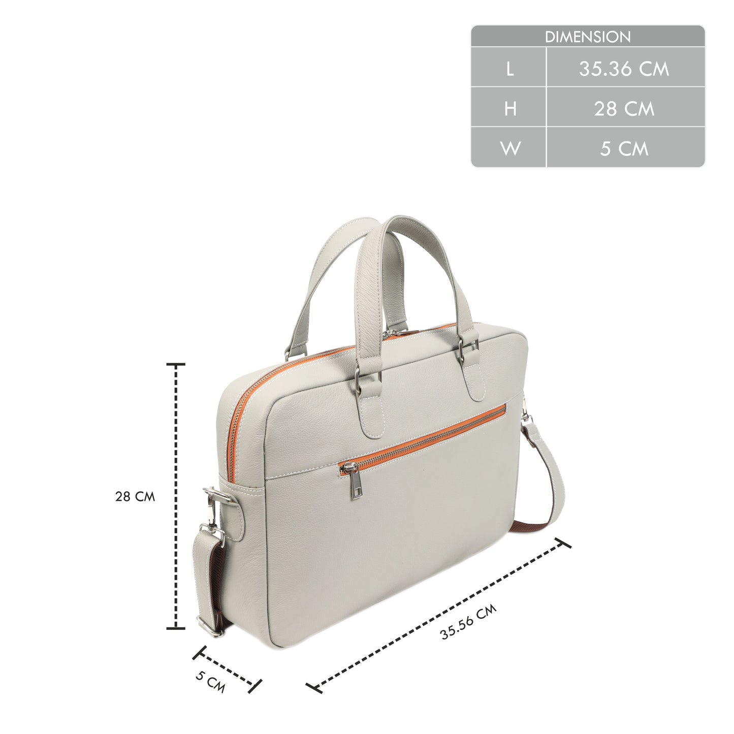 Beige Full-Grain Leather Laptop Bag