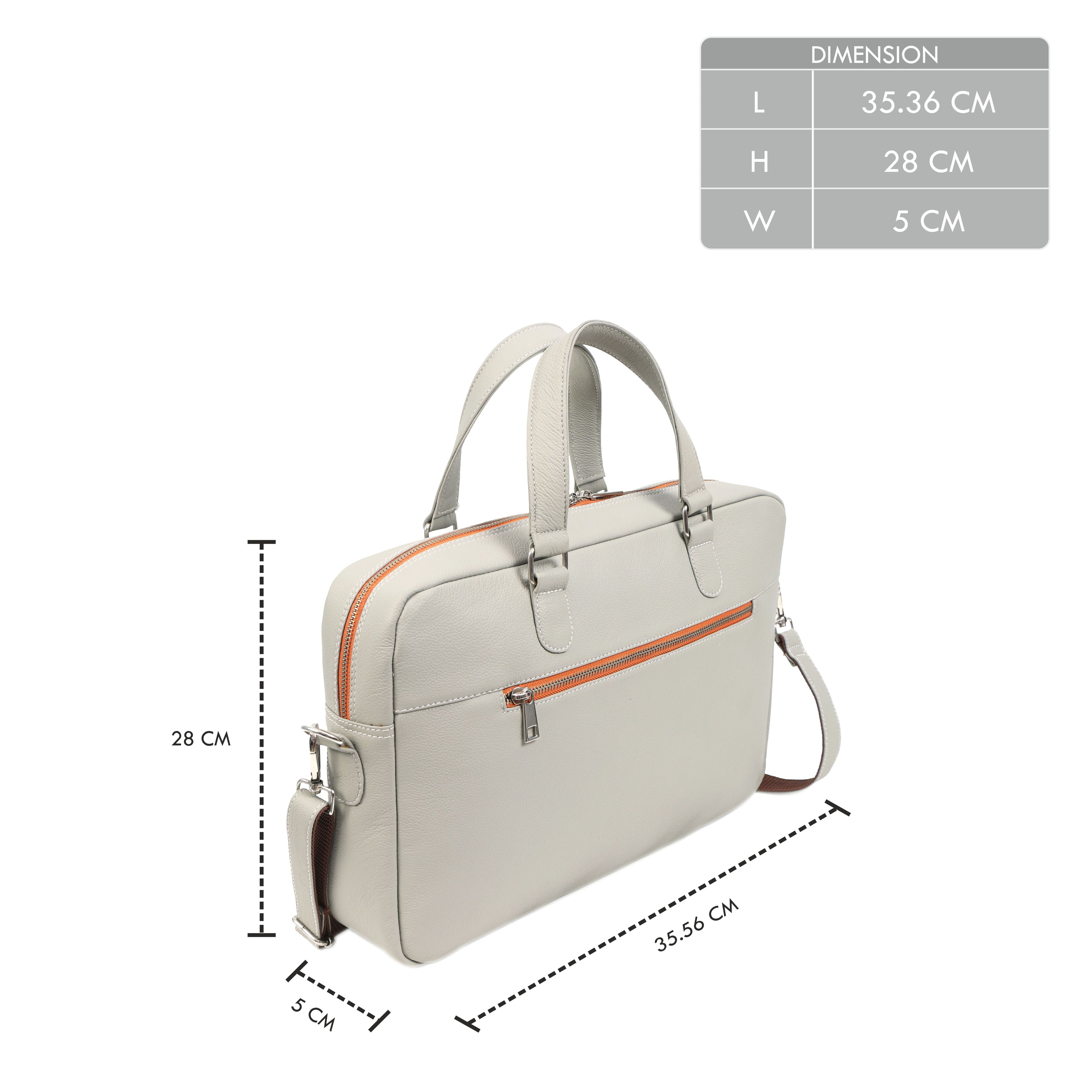 Beige Full-Grain Leather Laptop Bag