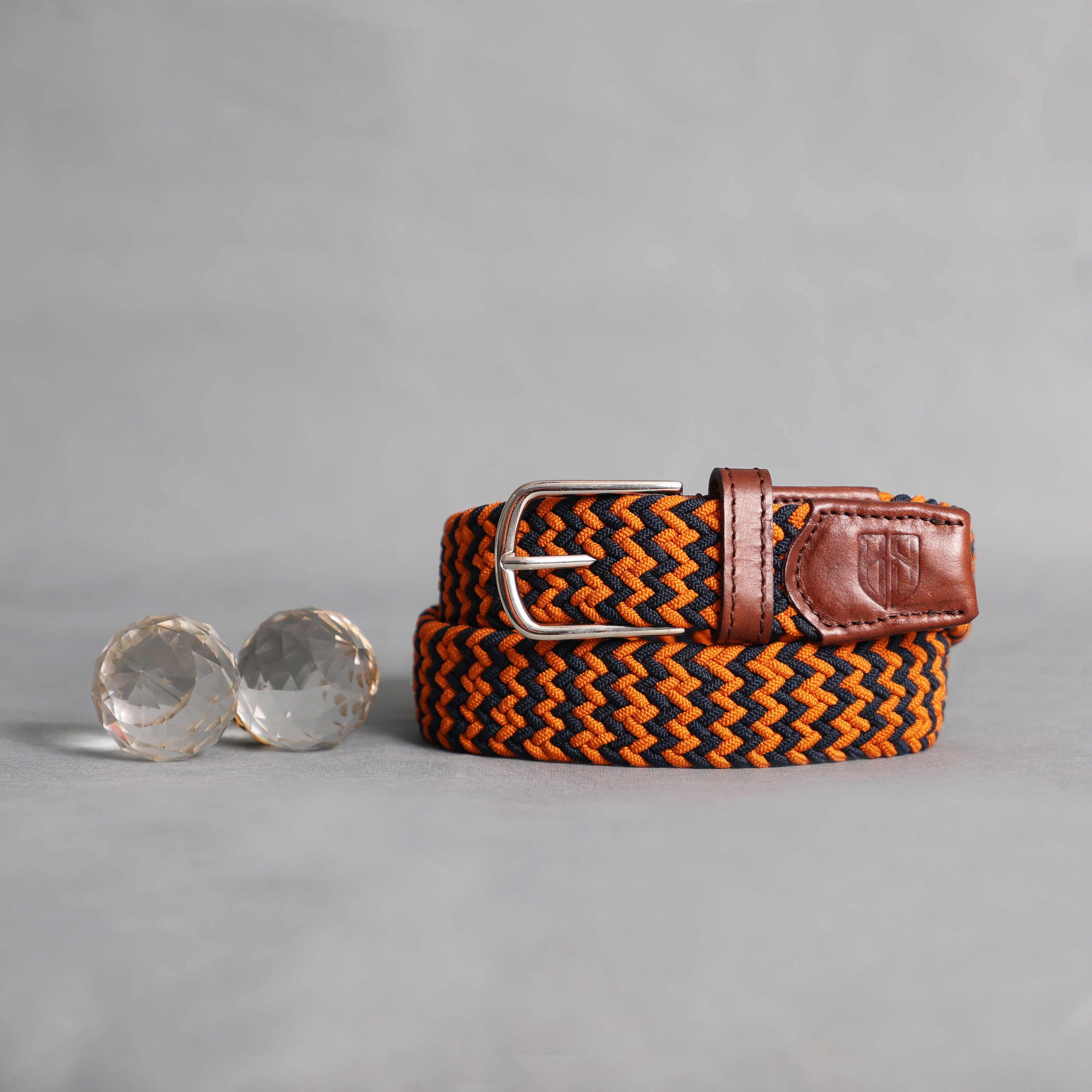 Unisex Orange Braided Belt with Stylish Buckle