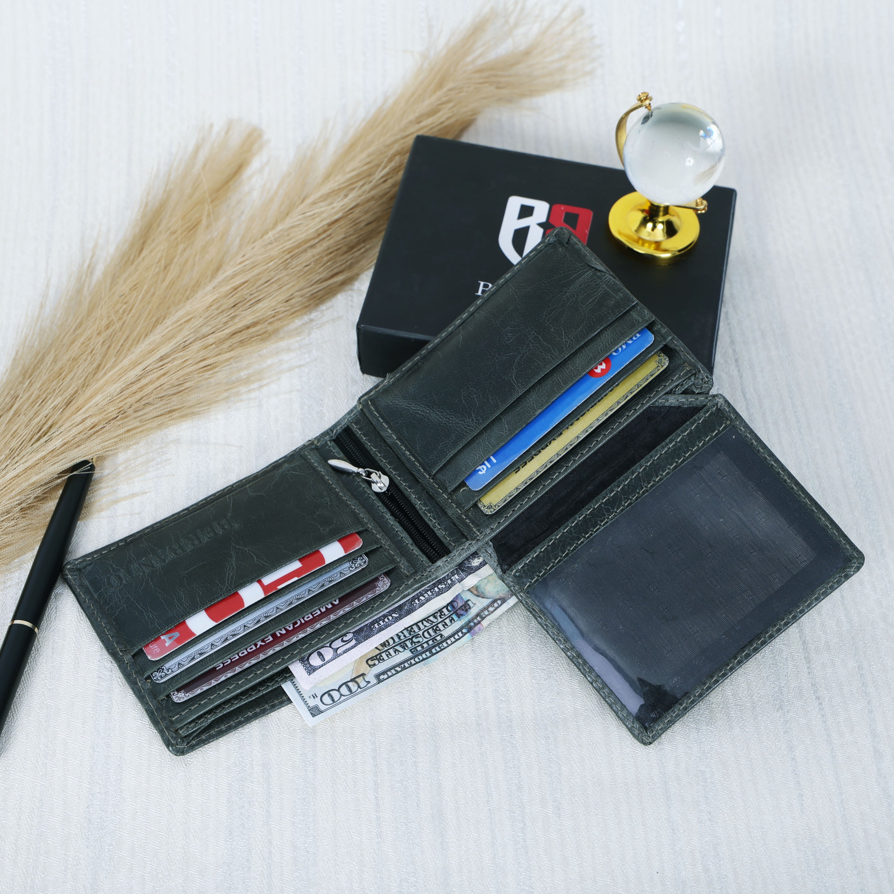 Handmade Leather Gaucho (Polo) Wallet – Vintage Olive Green Bifold with Red & Blue Argentine Embroidery