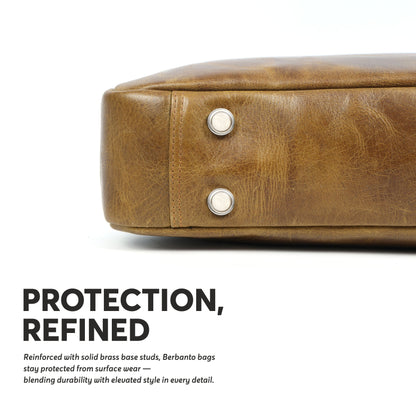 Tan Full-Grain Crunch Leather Laptop Bag