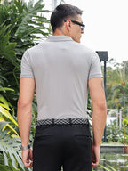Golf Stretch Belt – Black & White Zigzag with Brown Leather Trim