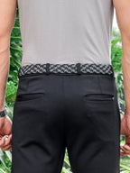 Golf Stretch Belt – Black & White Zigzag with Brown Leather Trim