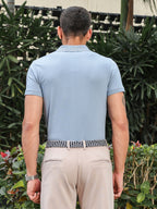 Golf Stretch Belt – Navy & White Chevron with Black Leather Trim