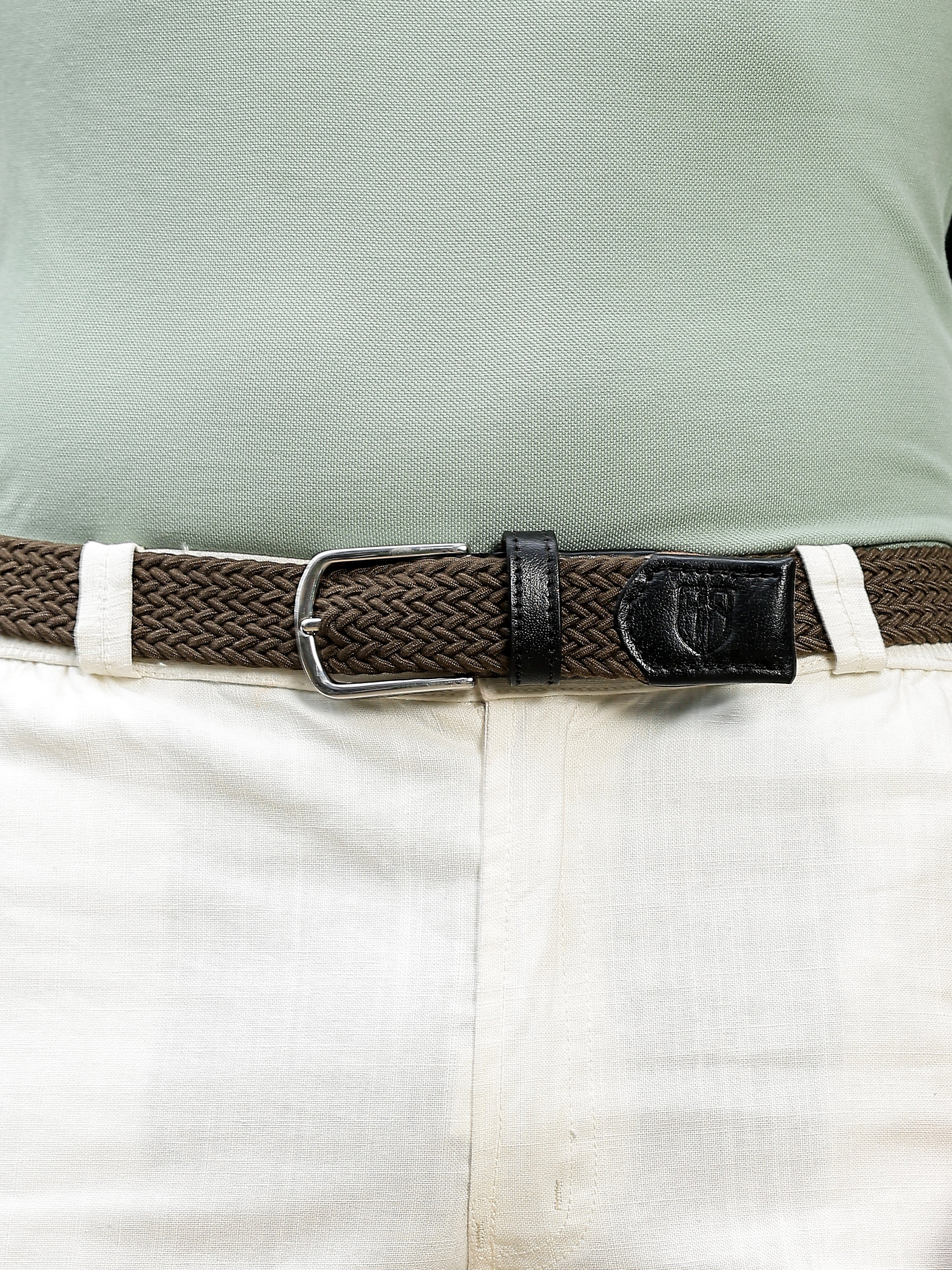 Golf Stretch Belt – Olive Green with Black Leather Trim