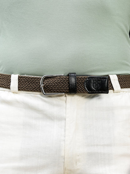 Golf Stretch Belt – Olive Green with Black Leather Trim