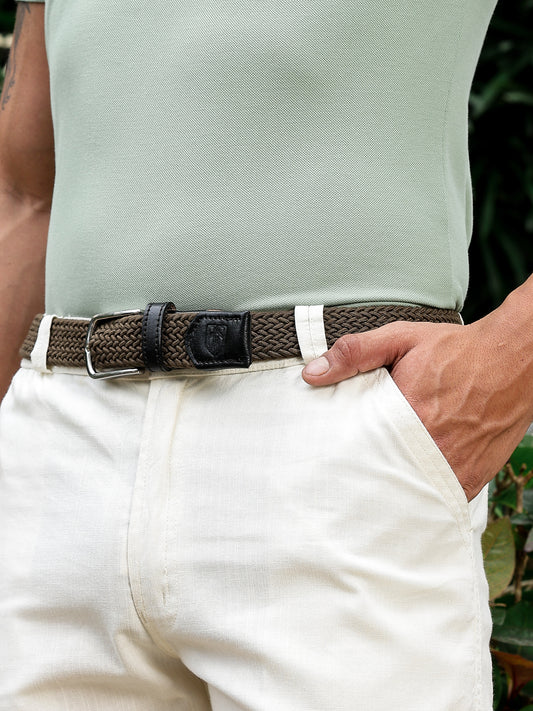 Golf Stretch Belt – Olive Green with Black Leather Trim