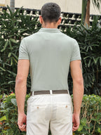 Golf Stretch Belt – Olive Green with Brown Leather Trim