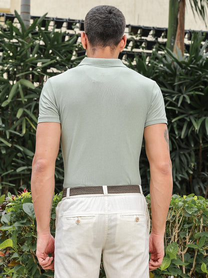 Golf Stretch Belt – Olive Green with Brown Leather Trim