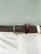Golf Stretch Belt – Olive Green with Brown Leather Trim
