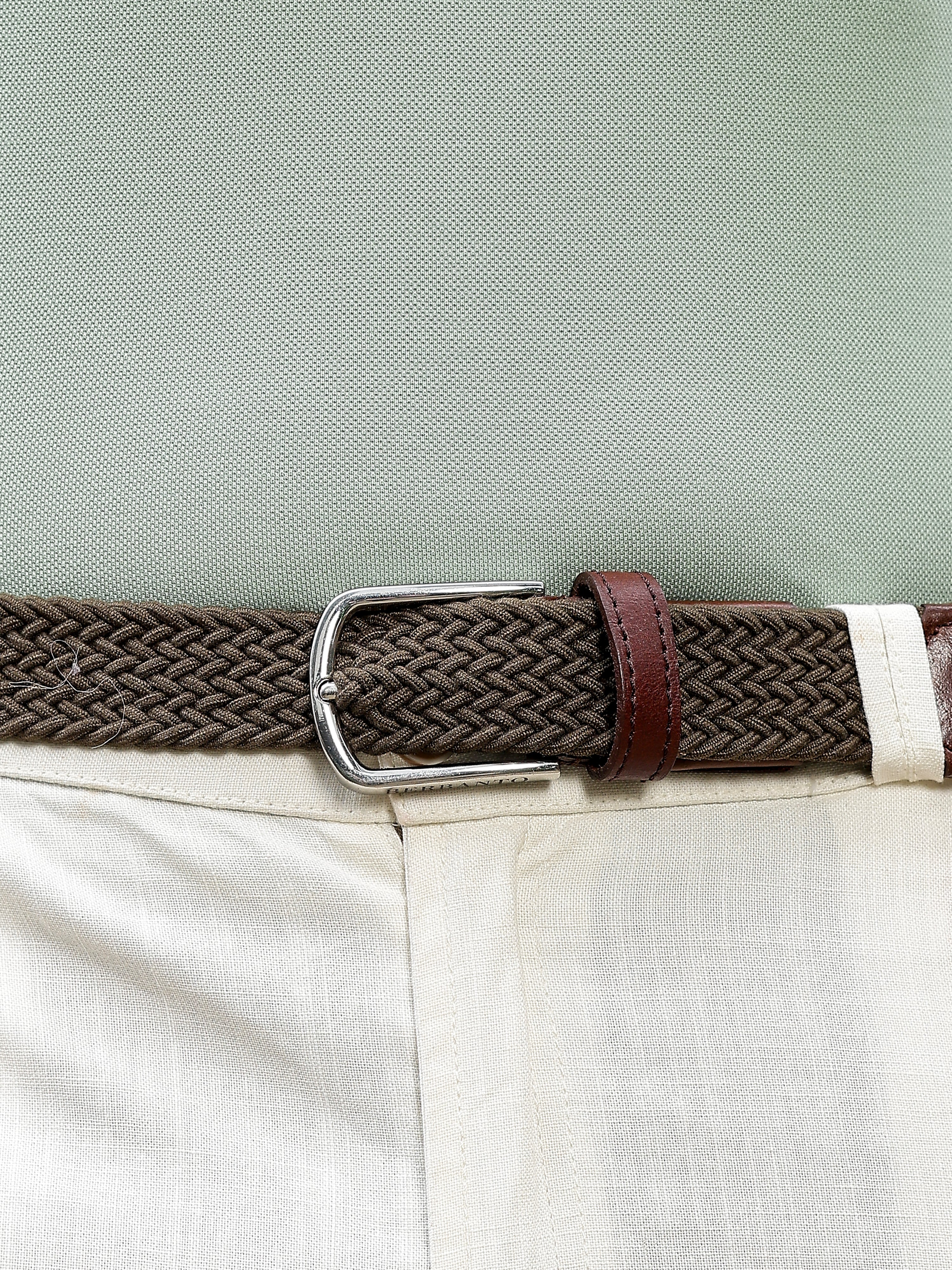 Golf Stretch Belt – Olive Green with Brown Leather Trim