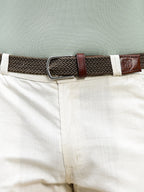 Golf Stretch Belt – Olive Green with Brown Leather Trim
