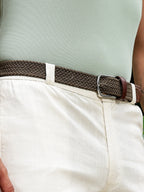 Golf Stretch Belt – Olive Green with Brown Leather Trim