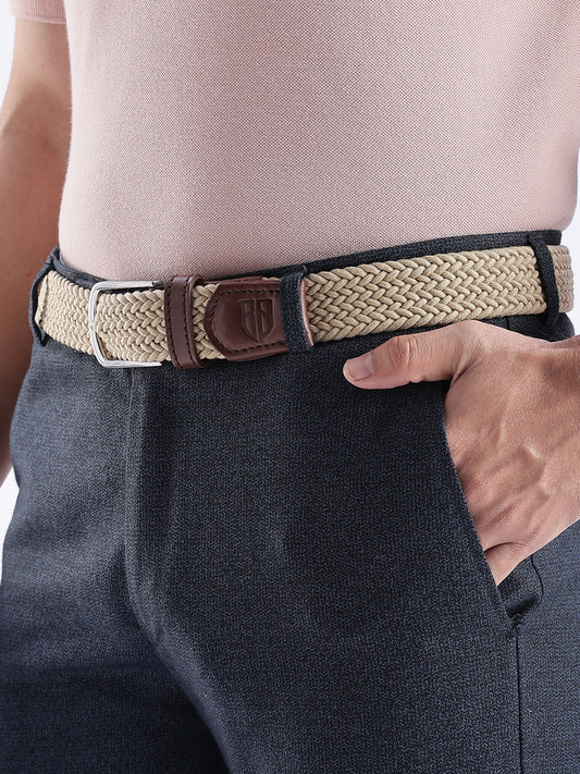 Unisex Beige Woven Stretch Belt