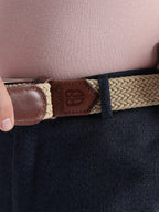 Golf Stretch Belt – Classic Beige with Brown Leather Trim