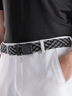 Golf Stretch Belt – Black & White Zigzag with Black Leather Trim