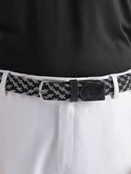 Golf Stretch Belt – Black & White Zigzag with Black Leather Trim