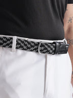 Golf Stretch Belt – Black & White Zigzag with Black Leather Trim