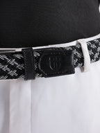 Golf Stretch Belt – Black & White Zigzag with Black Leather Trim
