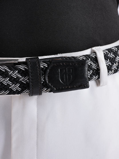 Golf Stretch Belt – Black & White Zigzag with Black Leather Trim
