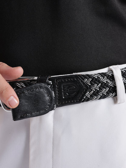 Golf Stretch Belt – Black & White Zigzag with Black Leather Trim