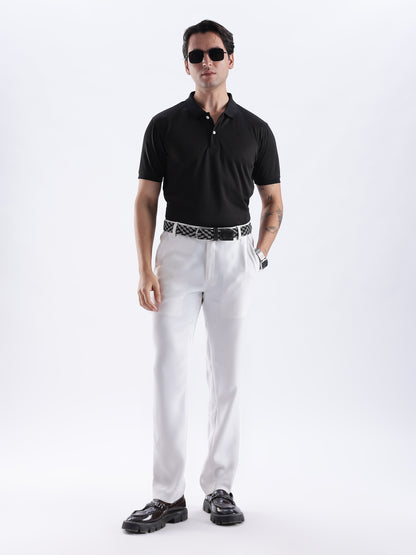 Golf Stretch Belt – Black & White Zigzag with Black Leather Trim