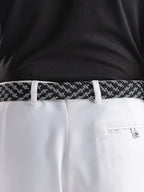 Golf Stretch Belt – Black & White Zigzag with Black Leather Trim