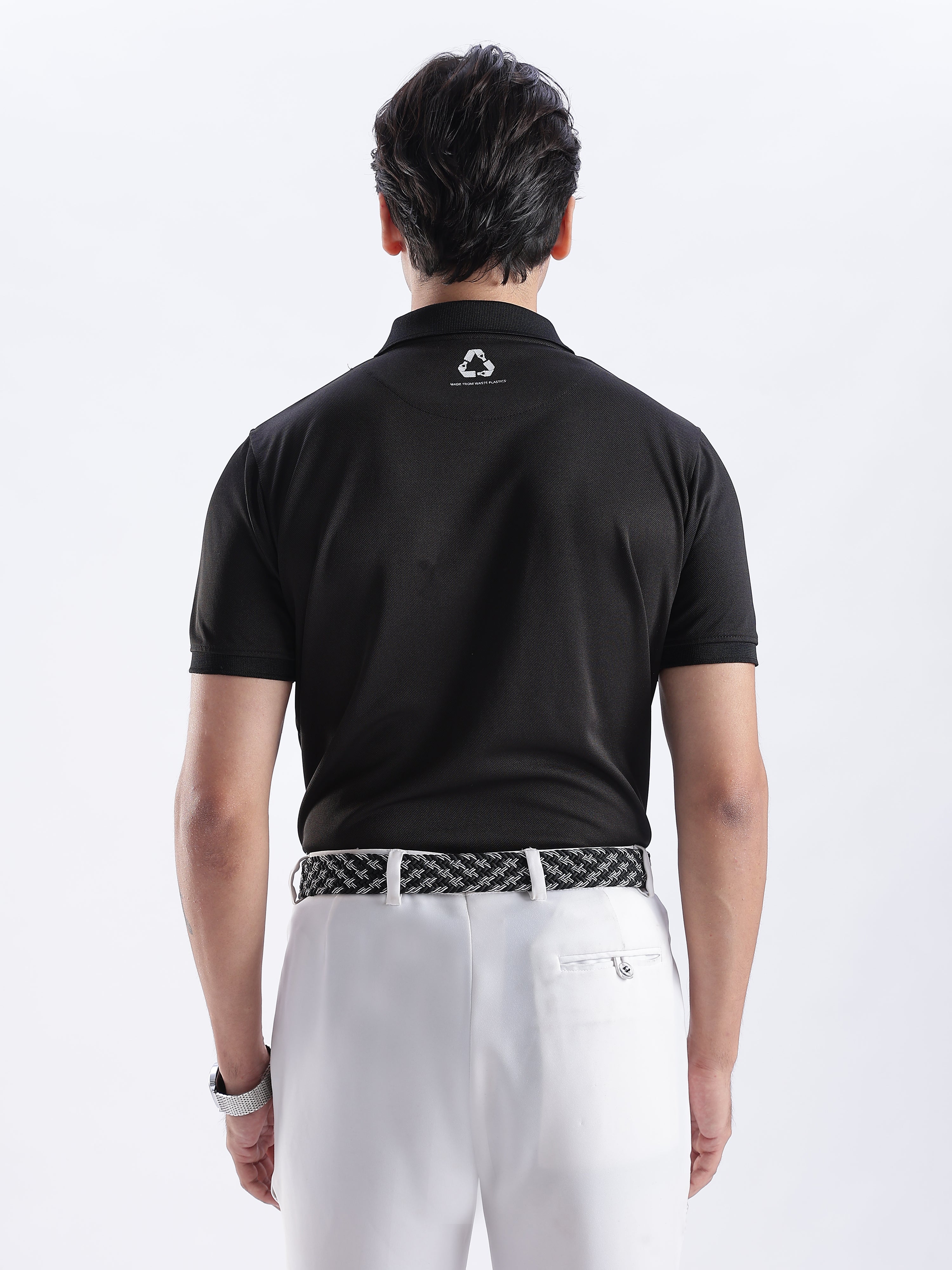 Golf Stretch Belt – Black & White Zigzag with Black Leather Trim