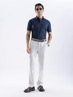 Golf Stretch Belt – Navy & White Chevron with Brown Leather Trim
