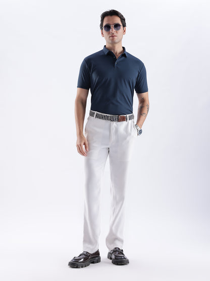 Unisex Grey and Navy Blue Woven Stretch Belt with Silver Buckle