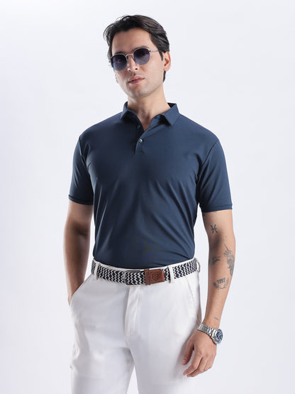 Unisex Grey and Navy Blue Woven Stretch Belt with Silver Buckle