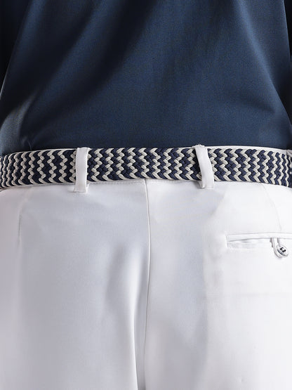 Unisex Grey and Navy Blue Woven Stretch Belt with Silver Buckle