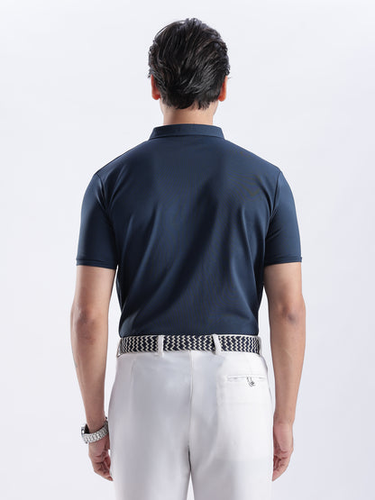 Unisex Grey and Navy Blue Woven Stretch Belt with Silver Buckle
