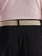 Golf Stretch Belt – Classic Beige with Black Leather Trim
