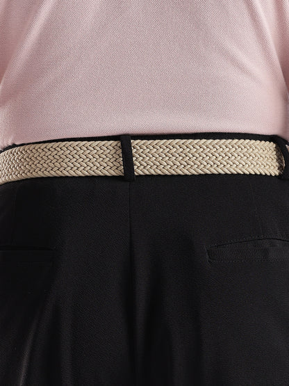 Golf Stretch Belt – Classic Beige with Black Leather Trim