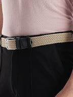 Golf Stretch Belt – Classic Beige with Black Leather Trim