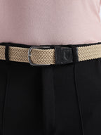 Golf Stretch Belt – Classic Beige with Black Leather Trim