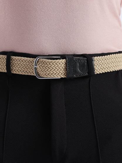 Golf Stretch Belt – Classic Beige with Black Leather Trim