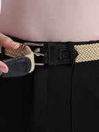 Golf Stretch Belt – Classic Beige with Black Leather Trim