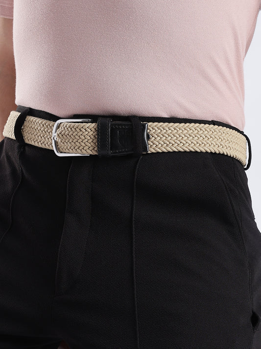 Golf Stretch Belt – Classic Beige with Black Leather Trim