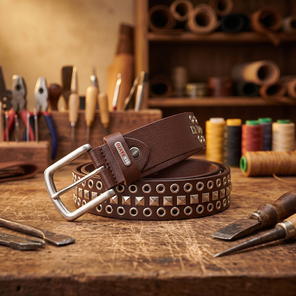Berbanto Creed Full-Grain Studded Leather Belt