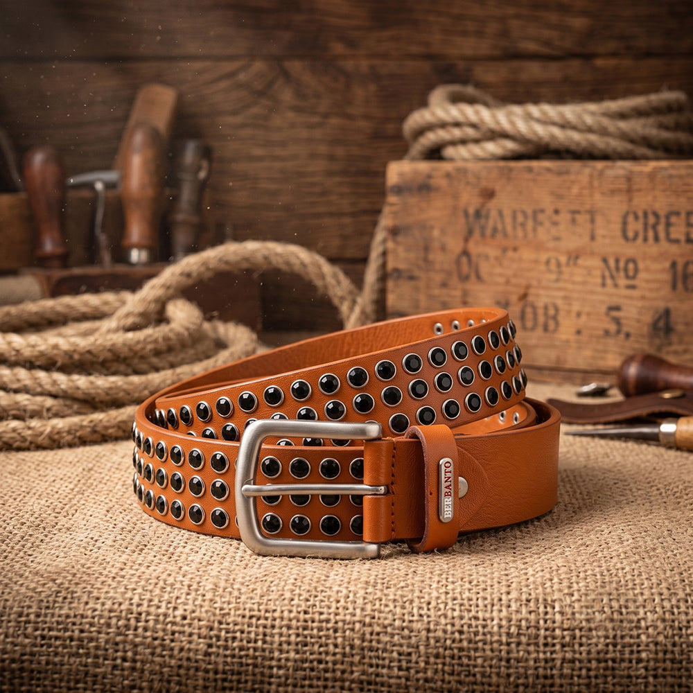 Berbanto Blackout Rider Full-Grain Studded Leather Belt